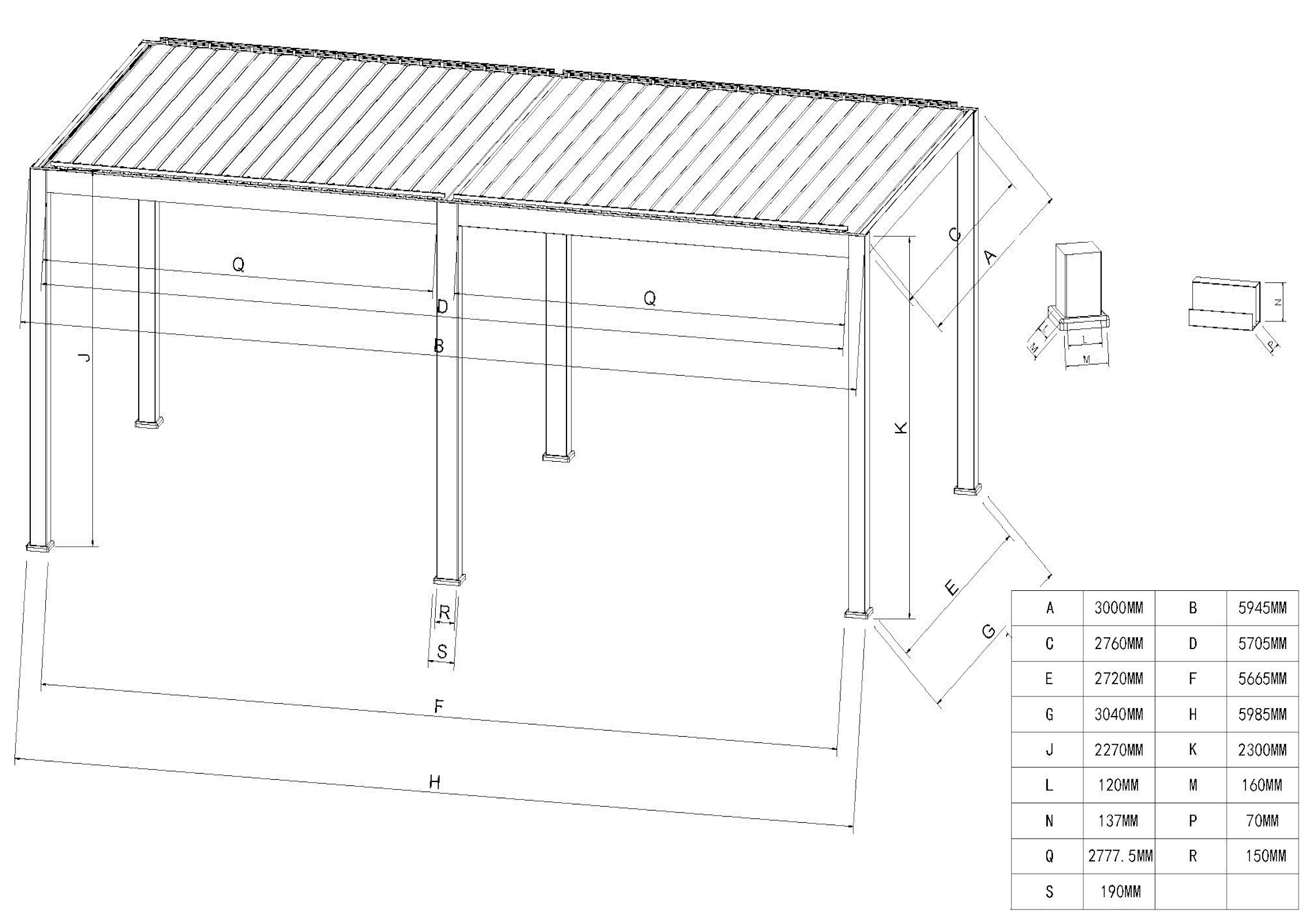 BPS Grand Full Aluminium Pergola – 6m x 3m
